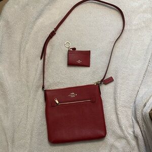 Red Coach Leather Rowan File  Crossbody Bag with Coin Pouch/ID case